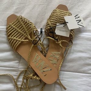 Gold lace up sandals SZ 7.5 from Zara NEVER WORN